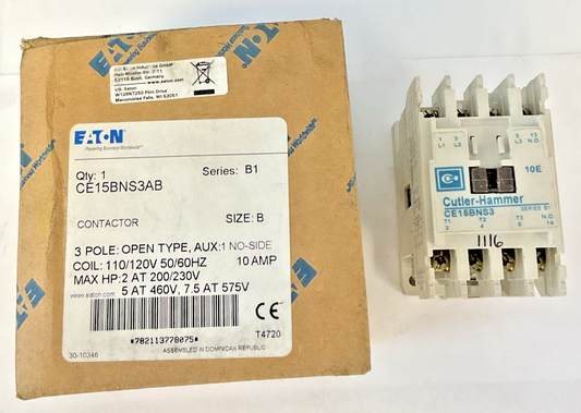 EATON CE15BNS3AB CONTACTOR SER.B1 SIZE:B 110/120V COIL 50/60HZ0