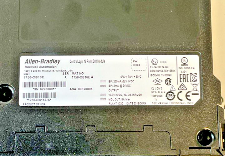 ALLEN BRADLEY 1756-OB16E D/O MODULE 16 POINT FW:3.004 SER.A2
