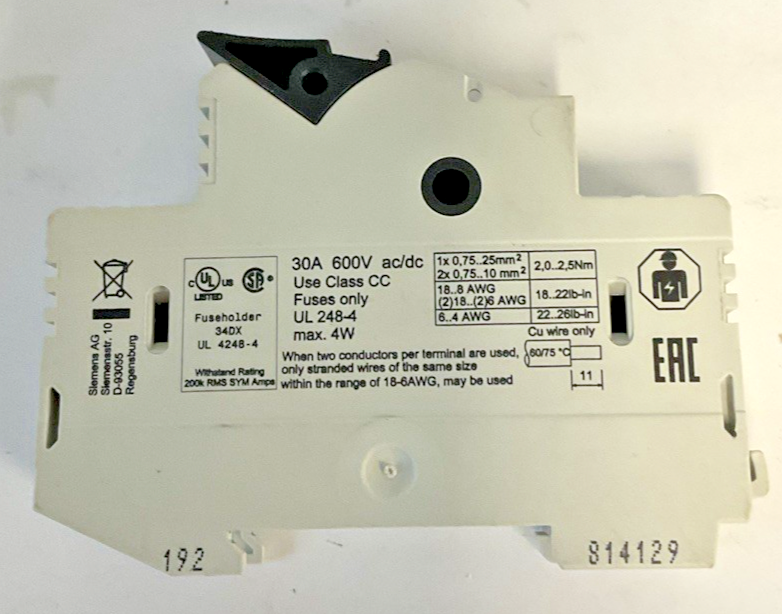 SIEMENS 3NW7 5130HG FUSE HOLDER 30A 600VAC/DC2