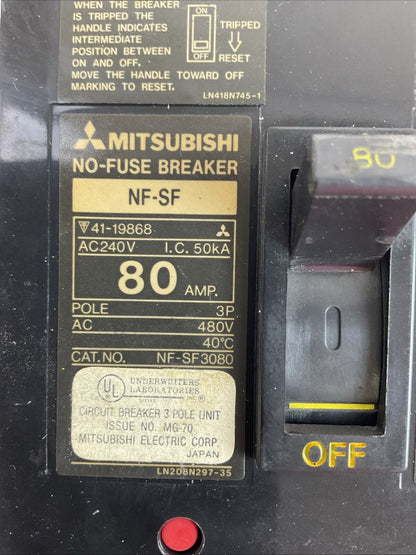 MITSUBISHI NF-NF3080 NO-FUSE BREAKER 480VAC 80AMP 3POLE1