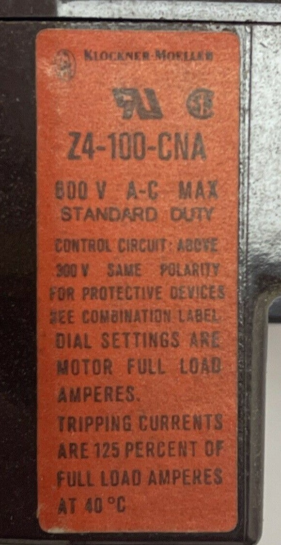 KLOCKNER MOELLER Z4-100-CNA RELAY 70-100A 600VAC1