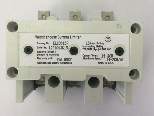 WESTINGHOUSE ELC3015R CURRENT LIMITER 15AMP 600VAC USE ONLY WITH 15A HMCP 0