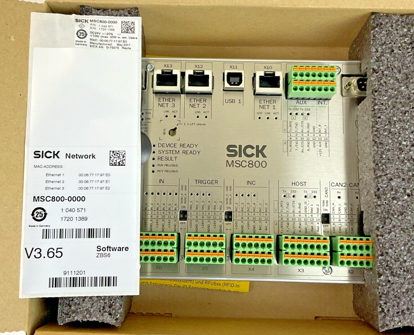 SICK MSC800-0000 MODULAR SYSTEM CONTROLLER V3.65 SOFTWARE ZBS62