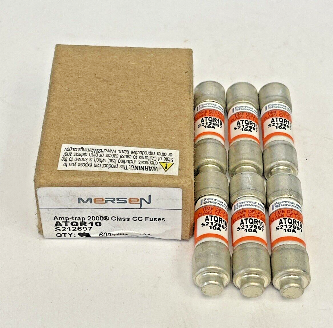 MERSEN - *BOX OF 6* - ATQR10- 10 AMP, 600 VAC, TIME-DELAY, AMP-TRAP, CLASS CC0