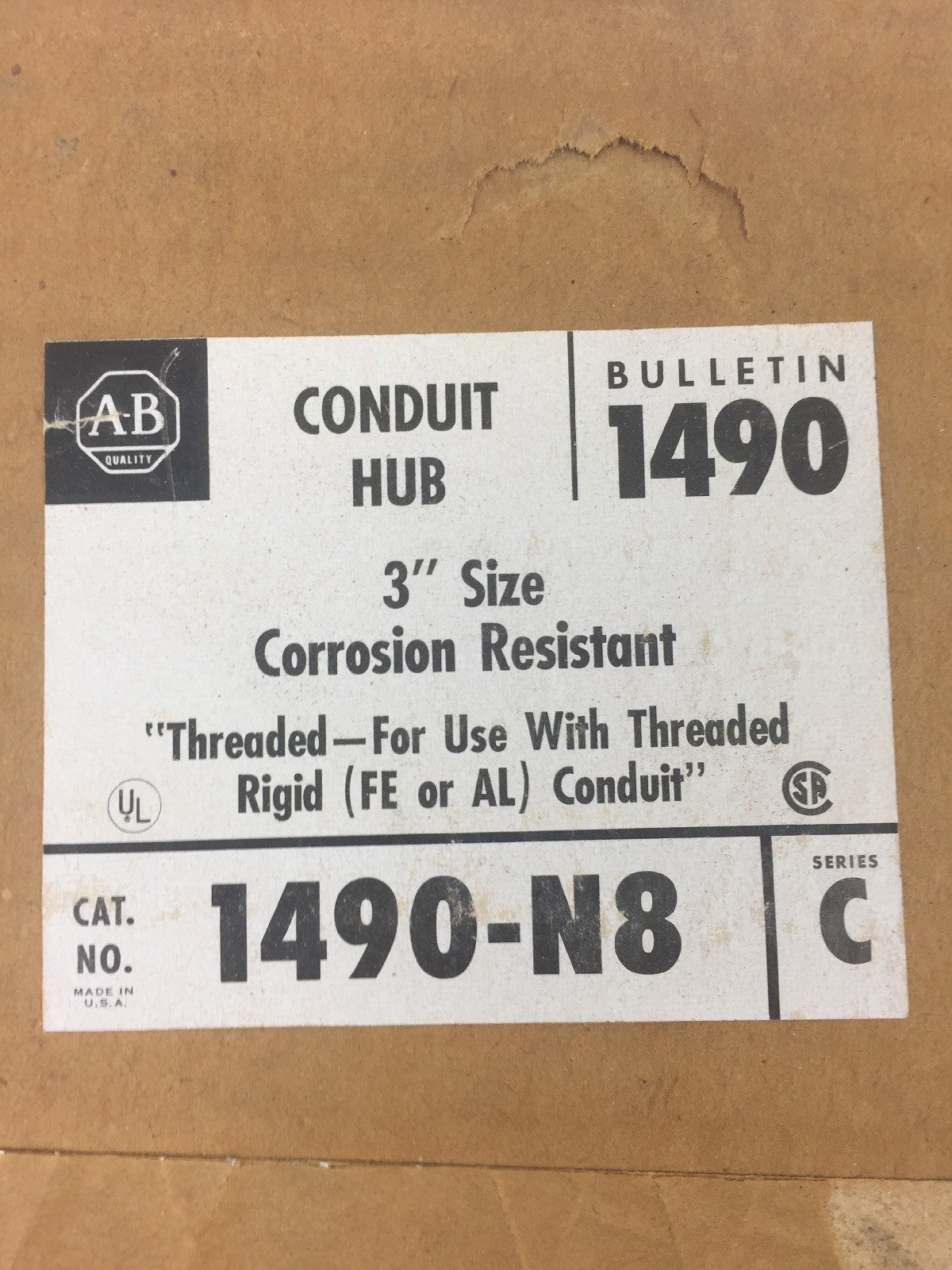 ALLEN BRADELY 1490-N8 CONDUIT HUB 3" SIZE CORROSION RESISTANT SERIES C1
