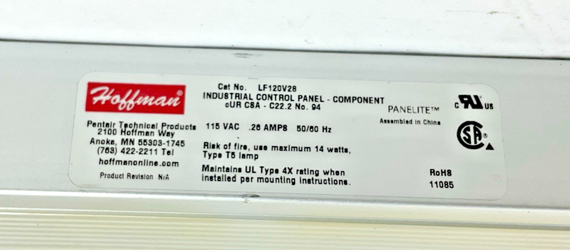 HOFFMAN LF120V28 INDUSTRIAL CONTROL PANEL/ENCLOSURE LIGHT 115VAC1