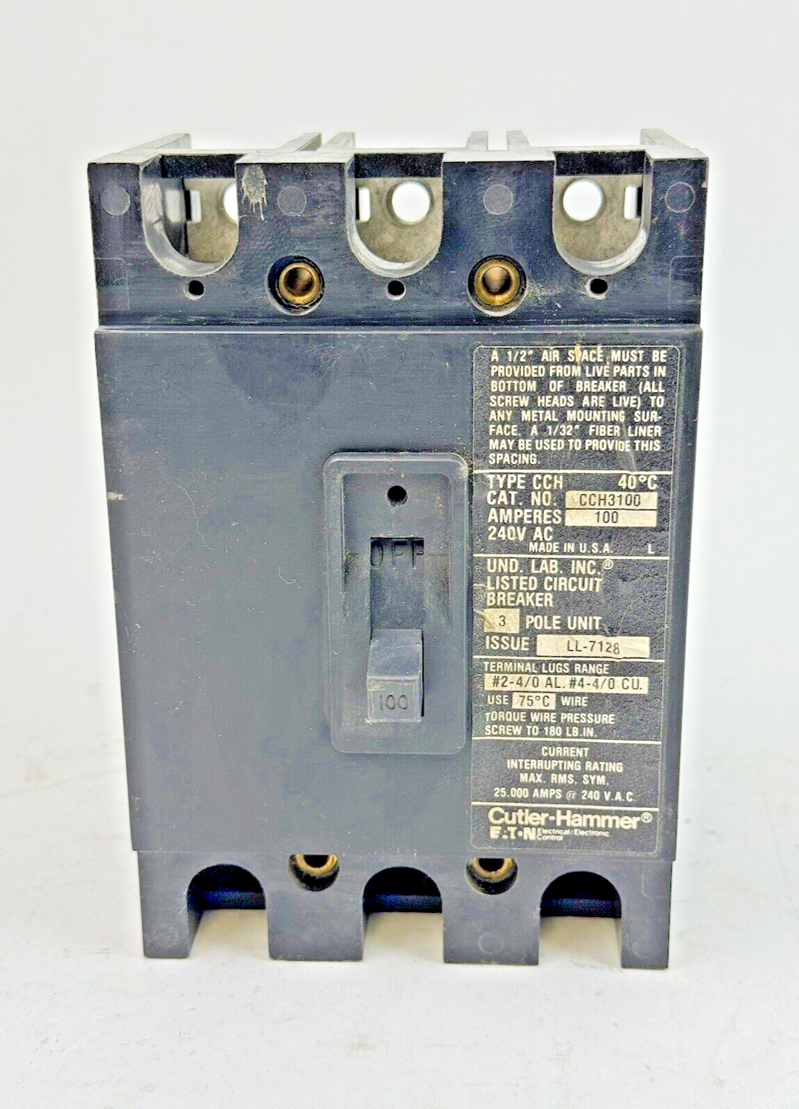 CUTLER-HAMMER / EATON - CCH3100 - CIRCUIT BREAKER - 100A/ 240 VAC/ 3 POLE1