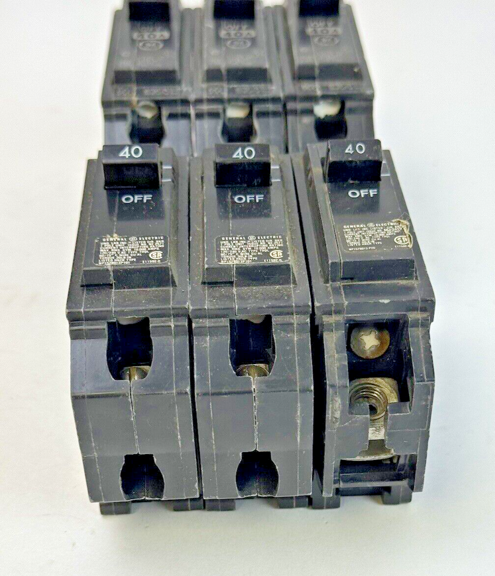 GE **LOT OF 6** THQL1140 - CIRCUIT BREAKERS -  1 POLE, 40 A, 240 VAC3