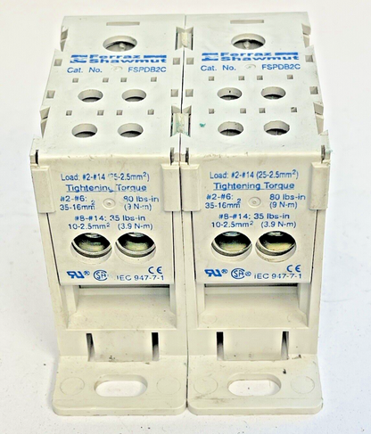 FERRAZ SHAWMUT *LOT OF 2* - FSPDB2C - POWER DISTRIBUTION BLOCK - 600VAC, 175A1
