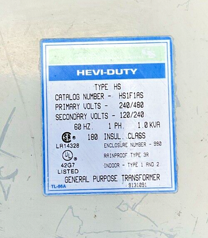 HEVI-DUTY HS1F1AS TRANSFORMER 240/480V 60HZ 1PH 1.0KVA1