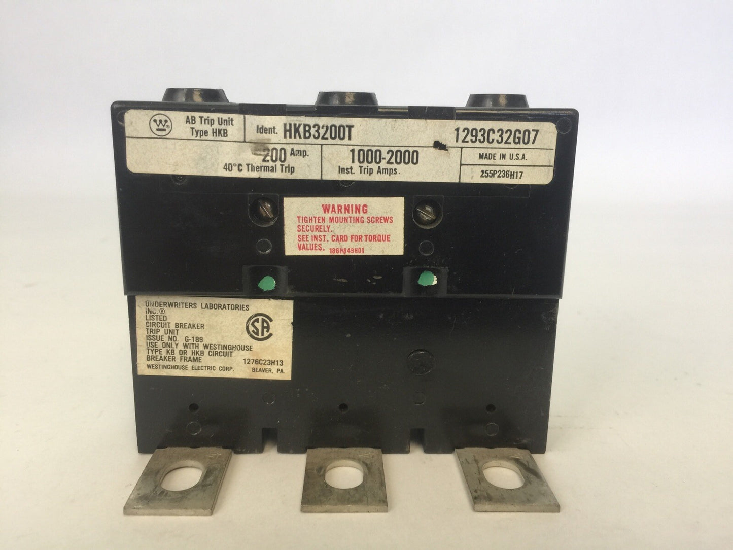 WESTINGHOUSE HKB3200T TRIP UNIT 200AMP THERMAL TRIP 1000-2000AMP INST. TRIP2