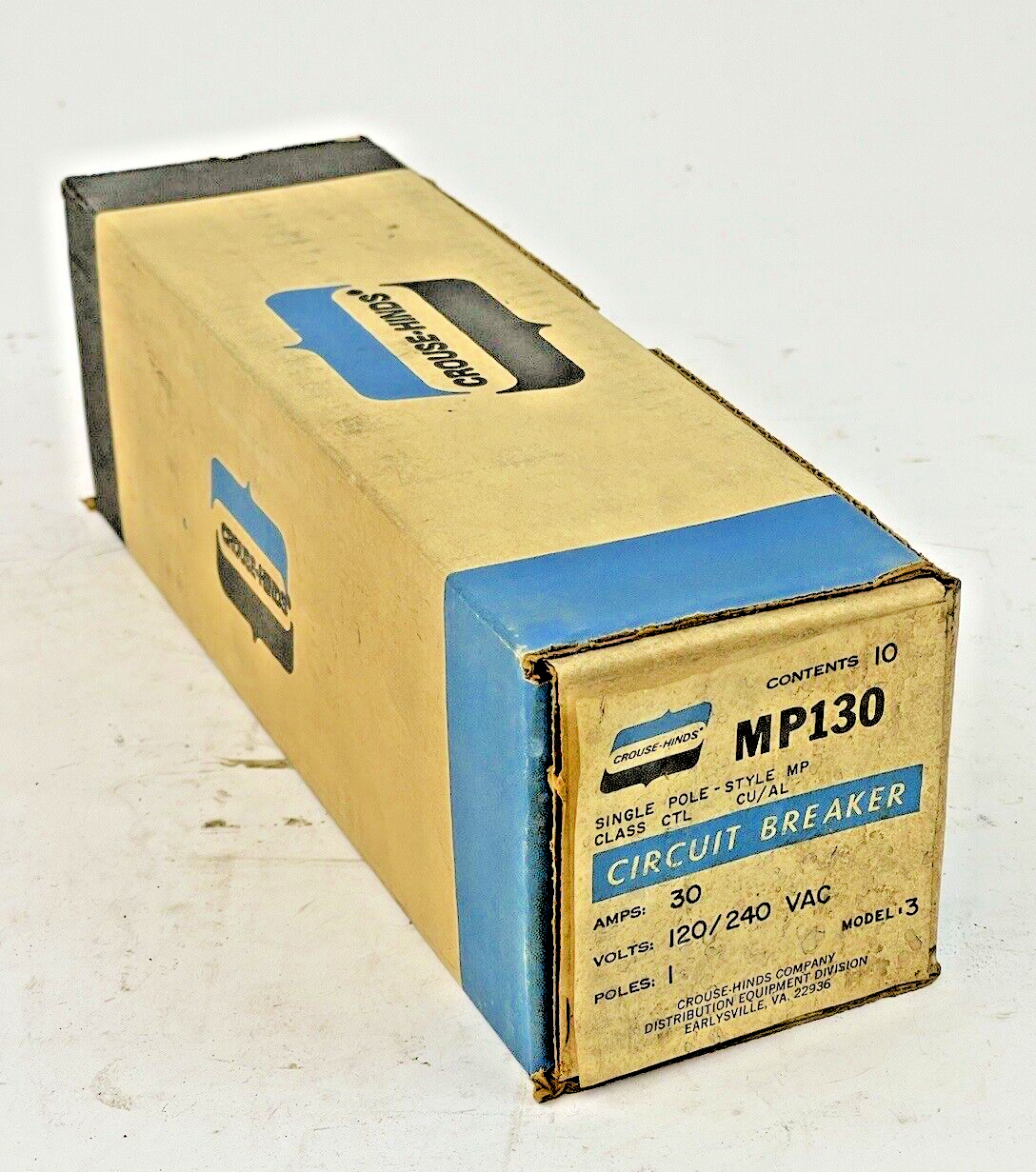 CROUSE-HINDS *BOX OF 10* - MP130 - 1 POLE, 30 A, 240 VAC CIRCUIT BREAKER0
