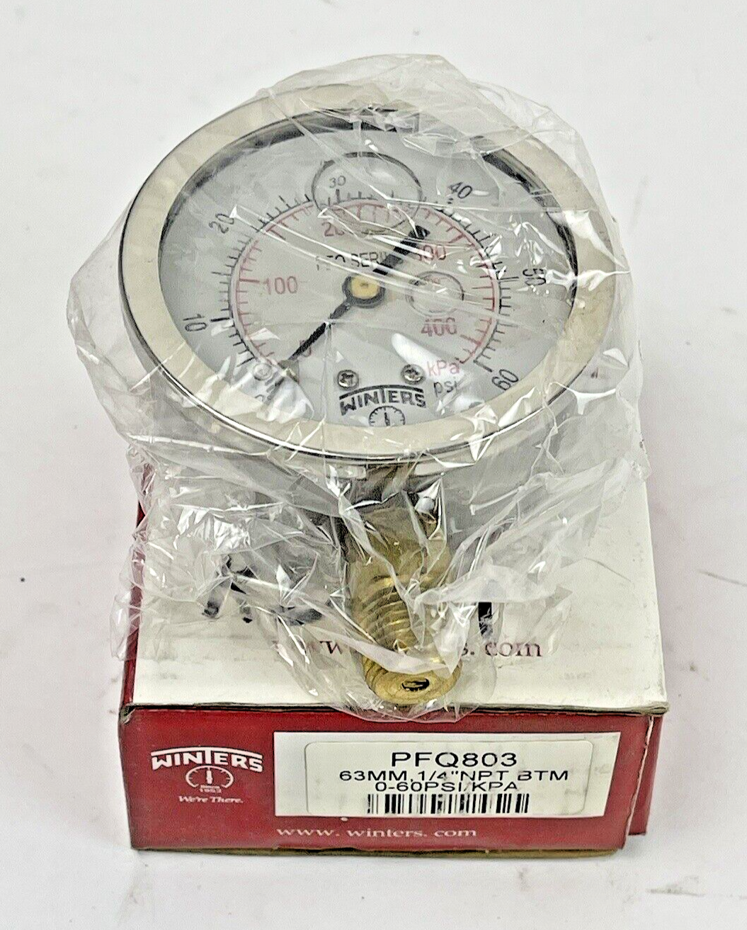 WINTERS - PFQ803- PRESSURE GAUGE - 63MM/ 2.5" DIAMETER, 1/4" NPT BTM, 0-60 PSI2