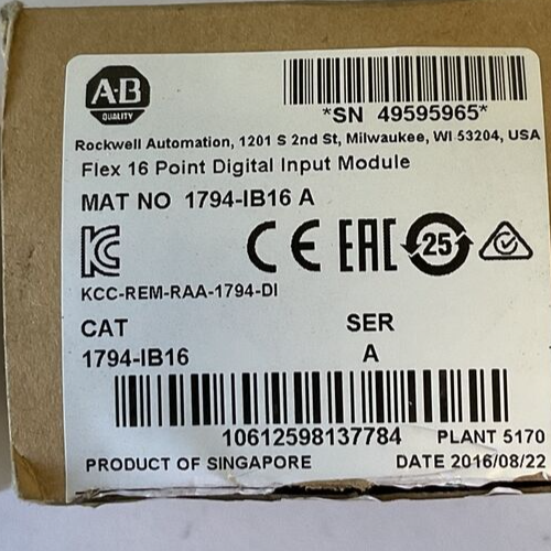 ALLEN BRADLEY  1794-IB16 16 POINT DIGITAL INPUT MODULE SER.A 10-31.2VDC 30MA3