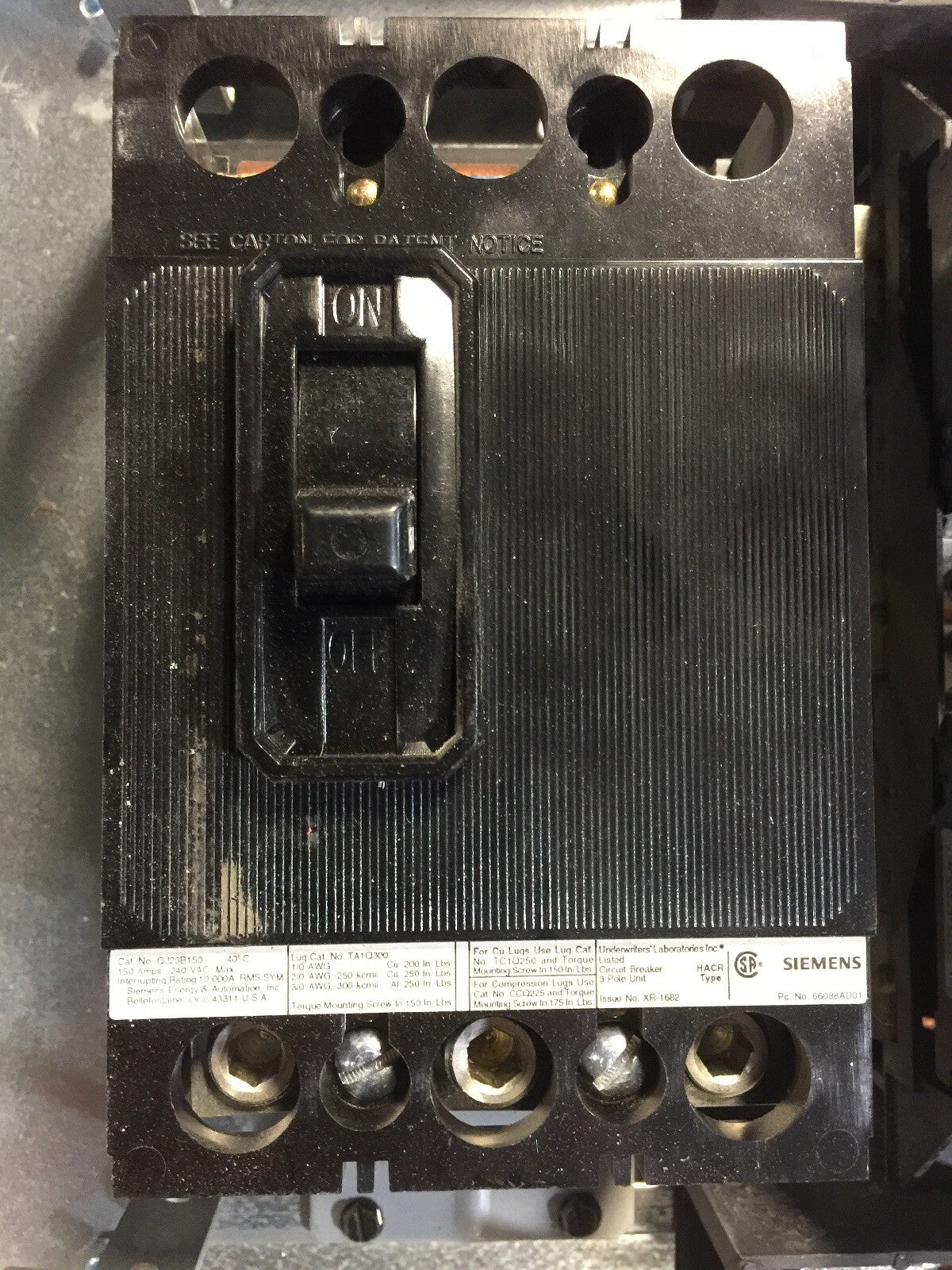 SIEMENS S1C42QJ150ATS CIRCUIT BREAKER PANELBOARD 280Y/120V QJ23B150 MAIN BREAKER10