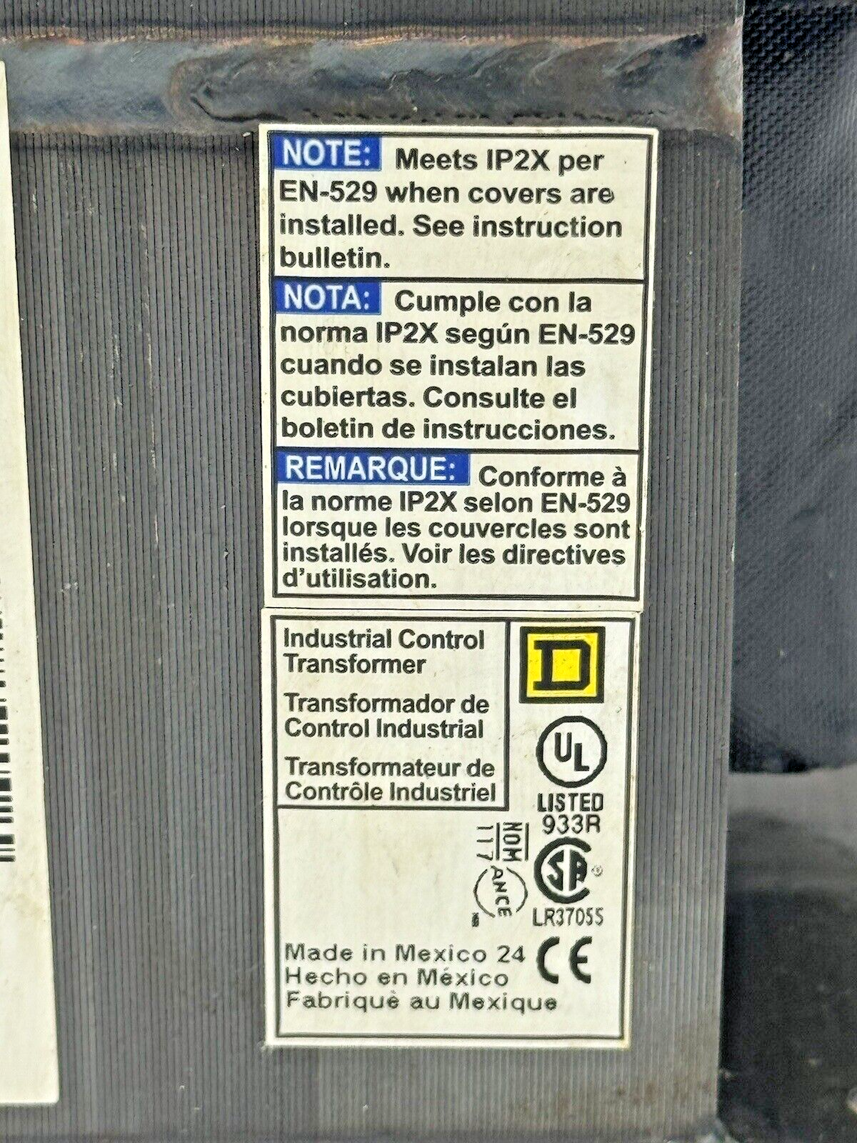 SQUARE D - 9070T500D1 - INDUSTRIAL CONTROL TRANSFORMER - 50/60 HZ, 0.5 KVA7