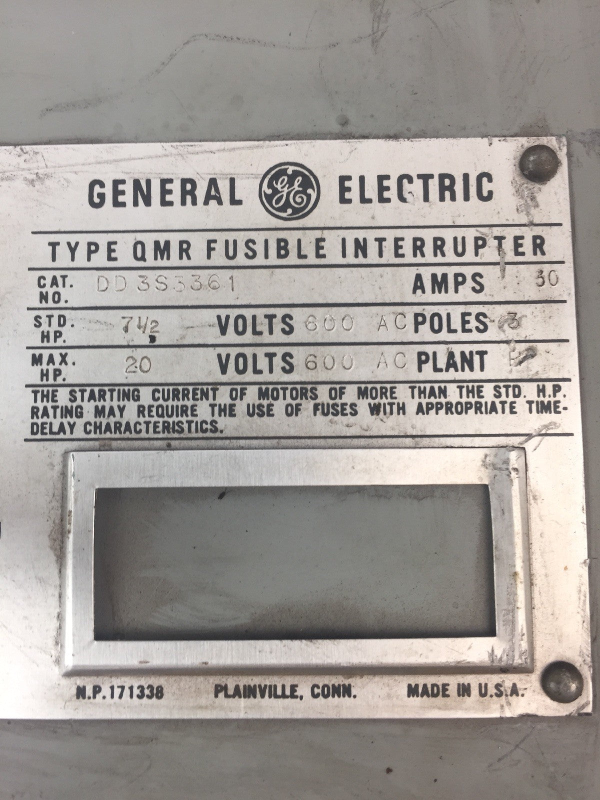 GE QMR 30A 600VAC 3 POLE FUSIBLE INTERRUPTER DD3S33611