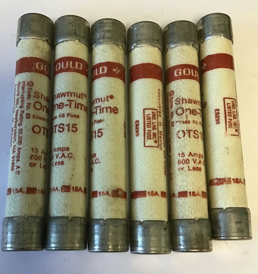 GOULD OTS15 SHAWMUT ONE-TIME FUSE 15A CLASS K5 600VAC***LOTOF6***0