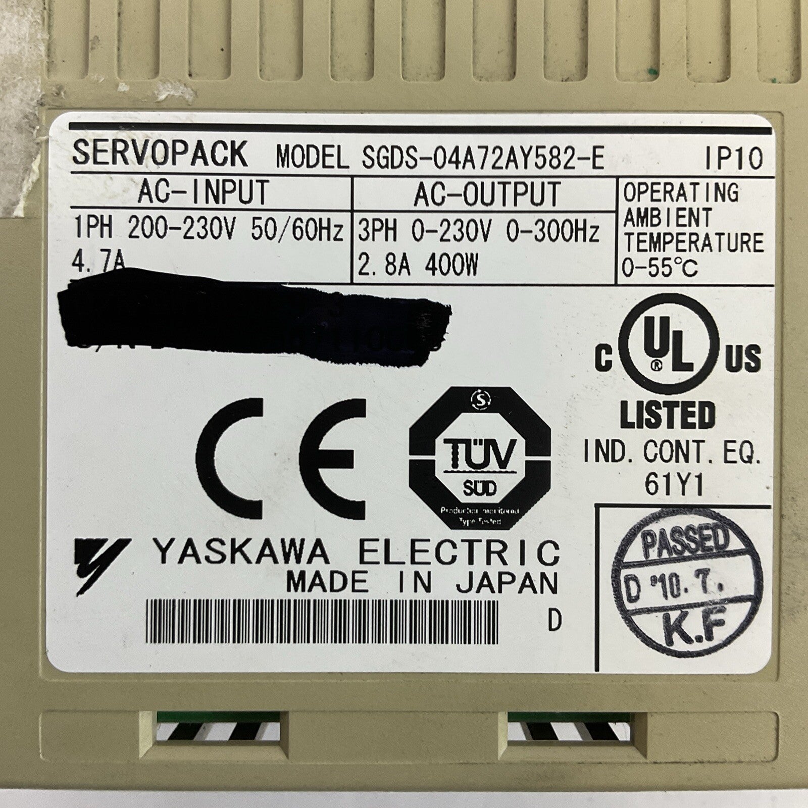 YASKAWA SGDS-04A72AY582-E SERVOPACK 230VAC SERVO DRIVE1