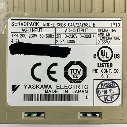 YASKAWA SGDS-04A72AY582-E SERVOPACK 230VAC SERVO DRIVE1