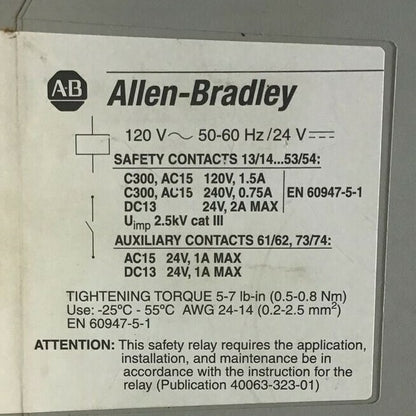 ALLEN BRADLEY 700-ZBR520AZ1 SAFETY RELAY SER.A 120VAC 24VDC 50-60HZ 7