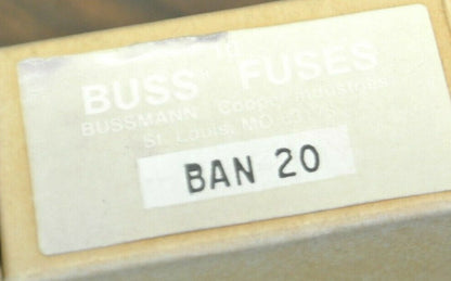 BOX of 10 / BUSS BAN-20 MIDGET FUSE / 20A / 250V / NEW SURPLUS / BAN201