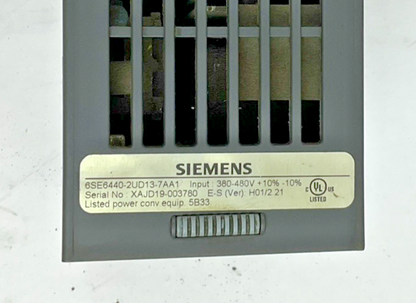 SIEMENS 6SE6440-2UD13-7AA1 FREQUENCY INVERTER MICRMASTER 440 VER. H01/2.2112