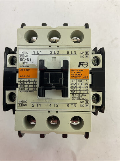 FUJI SC-N1 SC25BAA CONTACTOR 3NC0T 600VAC 3PH 25HP COIL 220-240V 60HZ0