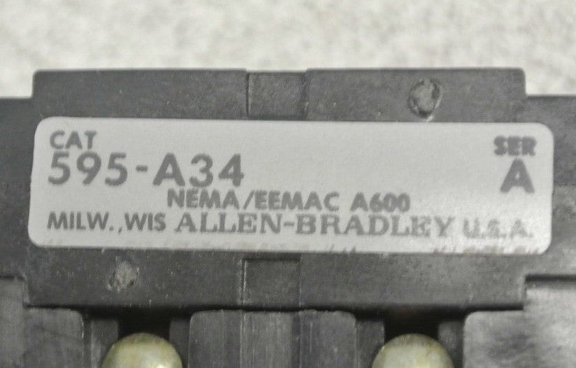 ALLEN-BRADLEY 595-A34 AUXILIARY CONTACT / 1 NO 1 NC / for SIZES 3-4 O/L RELAY1
