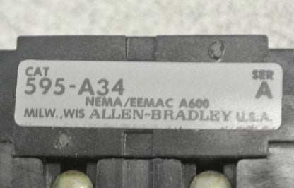 ALLEN-BRADLEY 595-A34 AUXILIARY CONTACT / 1 NO 1 NC / for SIZES 3-4 O/L RELAY1