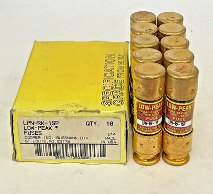 BUSSMANN - *BOX OF 10* - LPN-RK-1SP - 250 VAC- LOW-PEAK, DUAL-ELEMENT,TIME-DELAY0