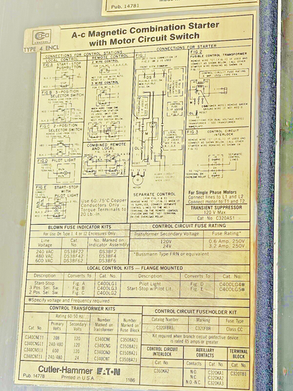 CUTLER HAMMER - A30CWA0 A2- COMBINATION MOTOR STARTER WITH MOTOR CIRCUIT SWITCH7