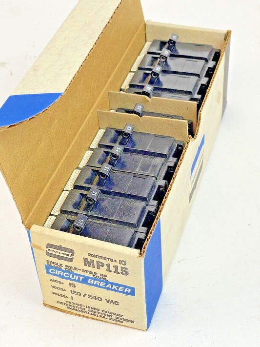 CROUSE-HINDS *BOX OF 10*- MP115, 1 POLE, 15 A, 240 VAC CIRCUIT BREAKER -MURRAY0