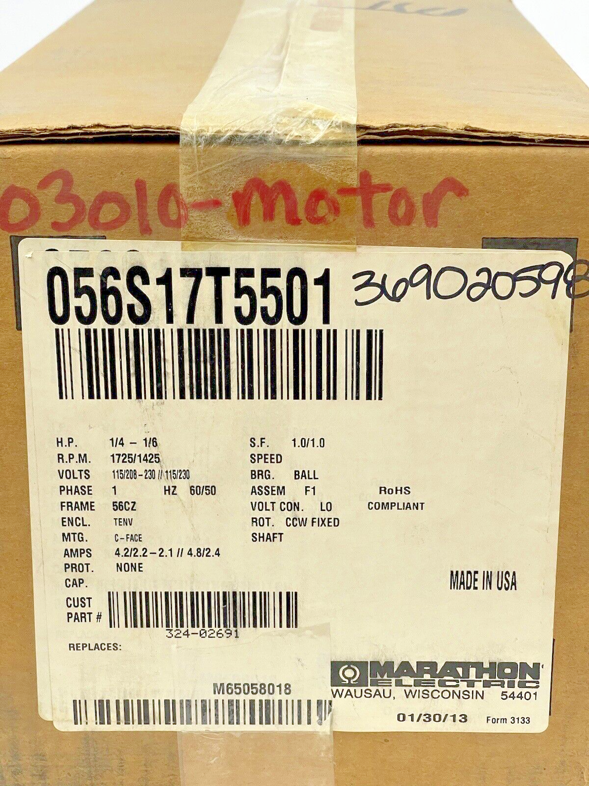 GRAYMILLS - 324-02691 - 56S17T5501D P - Pump 1/4HP - 1725rpm 115/208-230V-TN-37E1