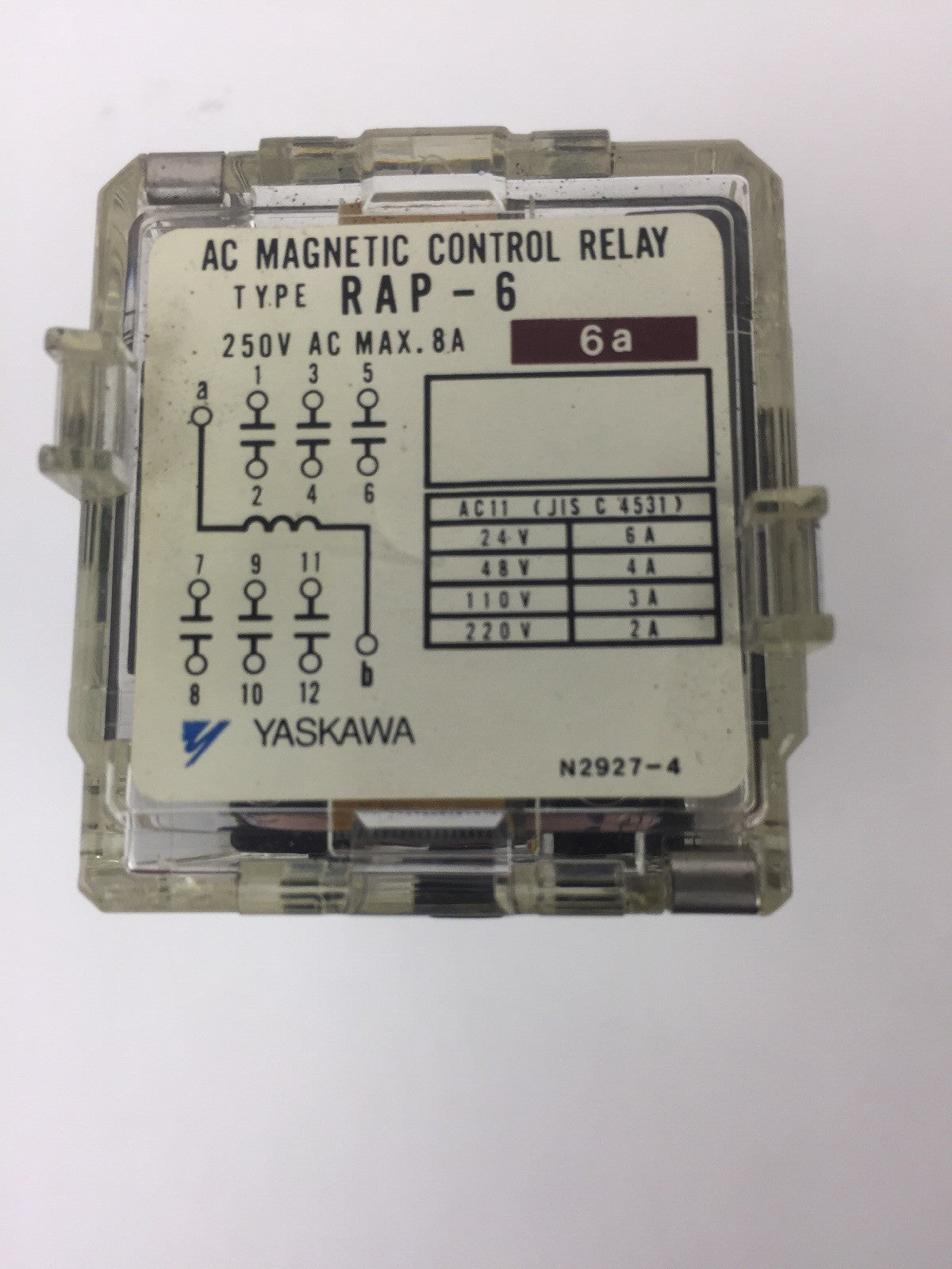 YASKAWA RAP-6 6A RELAY 250 VAC MAX .8A WITH YASKAWA TPA-F14B RELAY SOCKET3