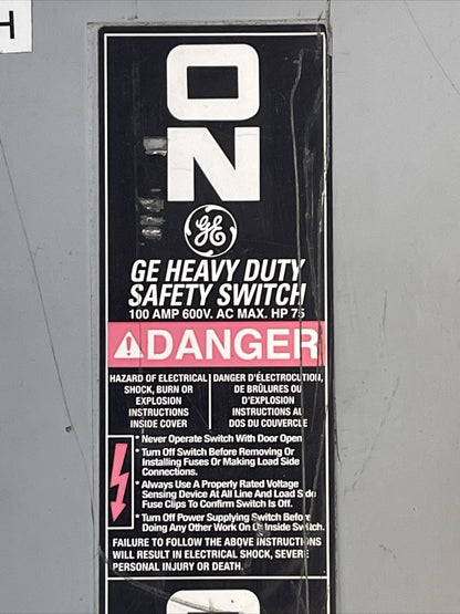 GE TH3363R MODEL 11 FUSIBLE SAFETY SWITCH 100A 600VAC 250VDC 30HP 3P TYPE 3R2