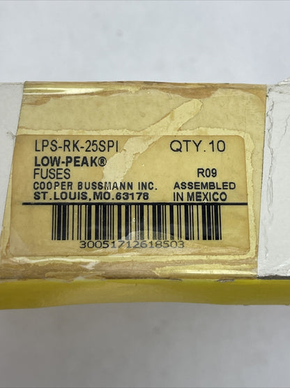 BUSSMANN LPS-RK-25SPI LOW-PEAK CLASS RK1 FUSE 25AMP 600VAC 300VDC (LOT OF 10)1