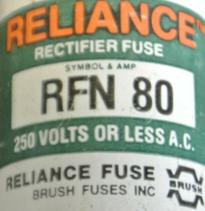 RELIANCE RFN80 RECTIFIER FUSES / 250V / 80A / NEW SURPLUS / EACH2