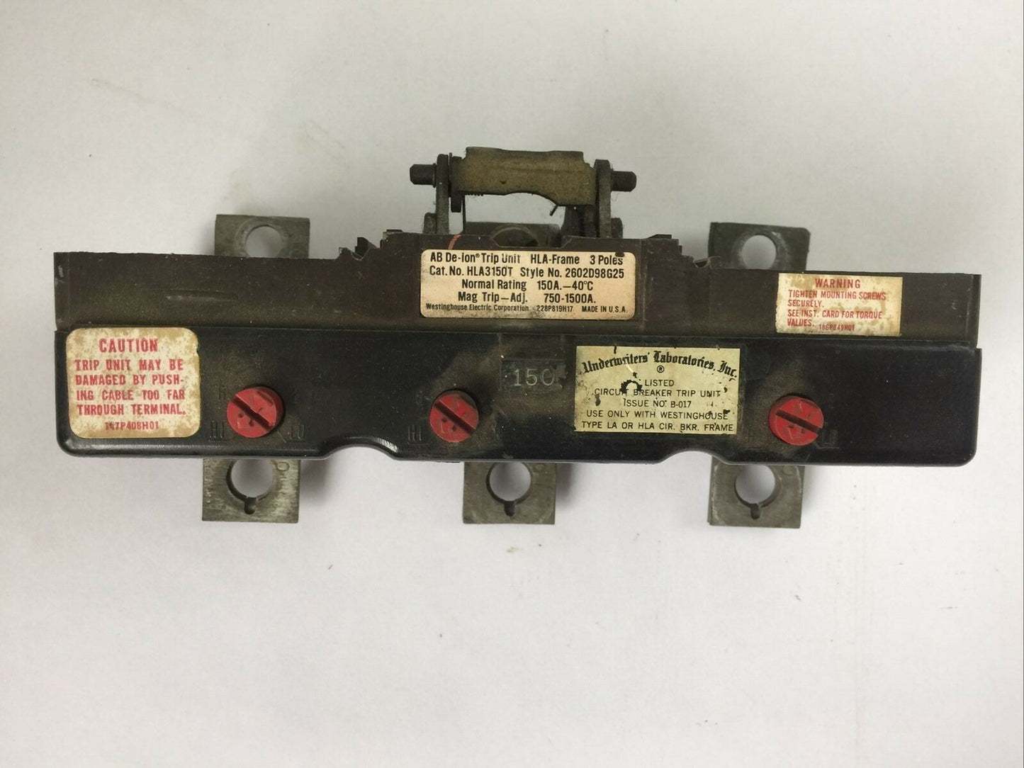 WESTINGHOUSE HLA3150T AB DE-ION TRIP UNIT 150AMP 3POLE MAG TRIP ADJ 750-1500A0