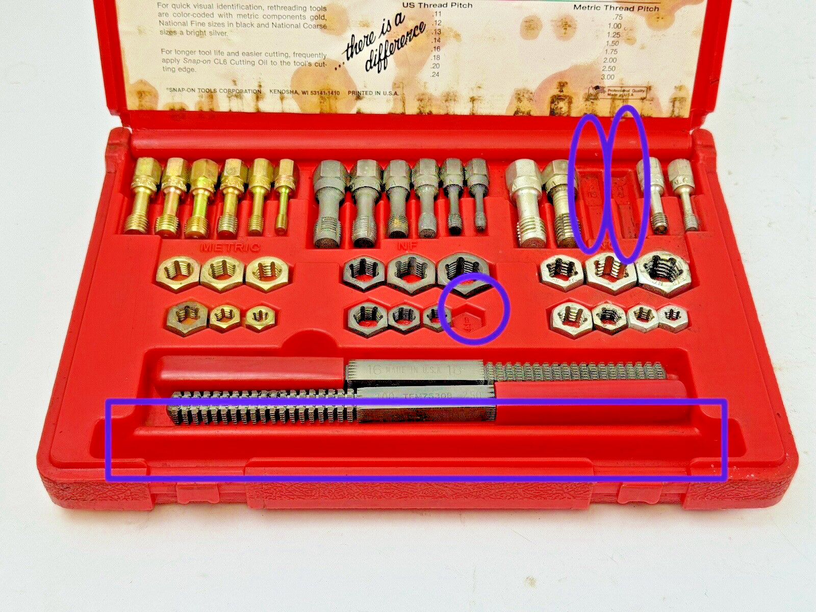 SNAP-ON - RTD40 - RETHREADING SET - MISSING NC 3/8, 7/16 TAP, NF 1/4 DIE, 1 FILE3