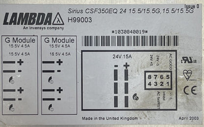 LAMBDA SIRIUS CSF350EQ 24 15.5/15.5G, 15.5/15.5G H99003 POWERWARE GmbH L-SYS-NR.1