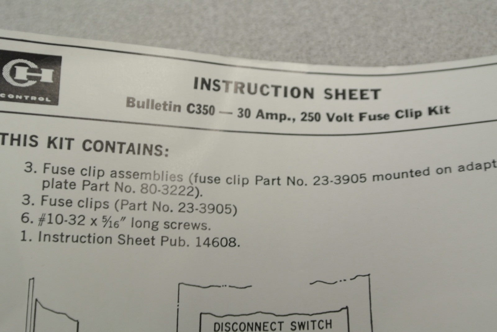 CUTLER-HAMMER C350KC21 FUSE CLIP KIT / 30A / 250V / SIZE 1 / NEW SURPLUS4