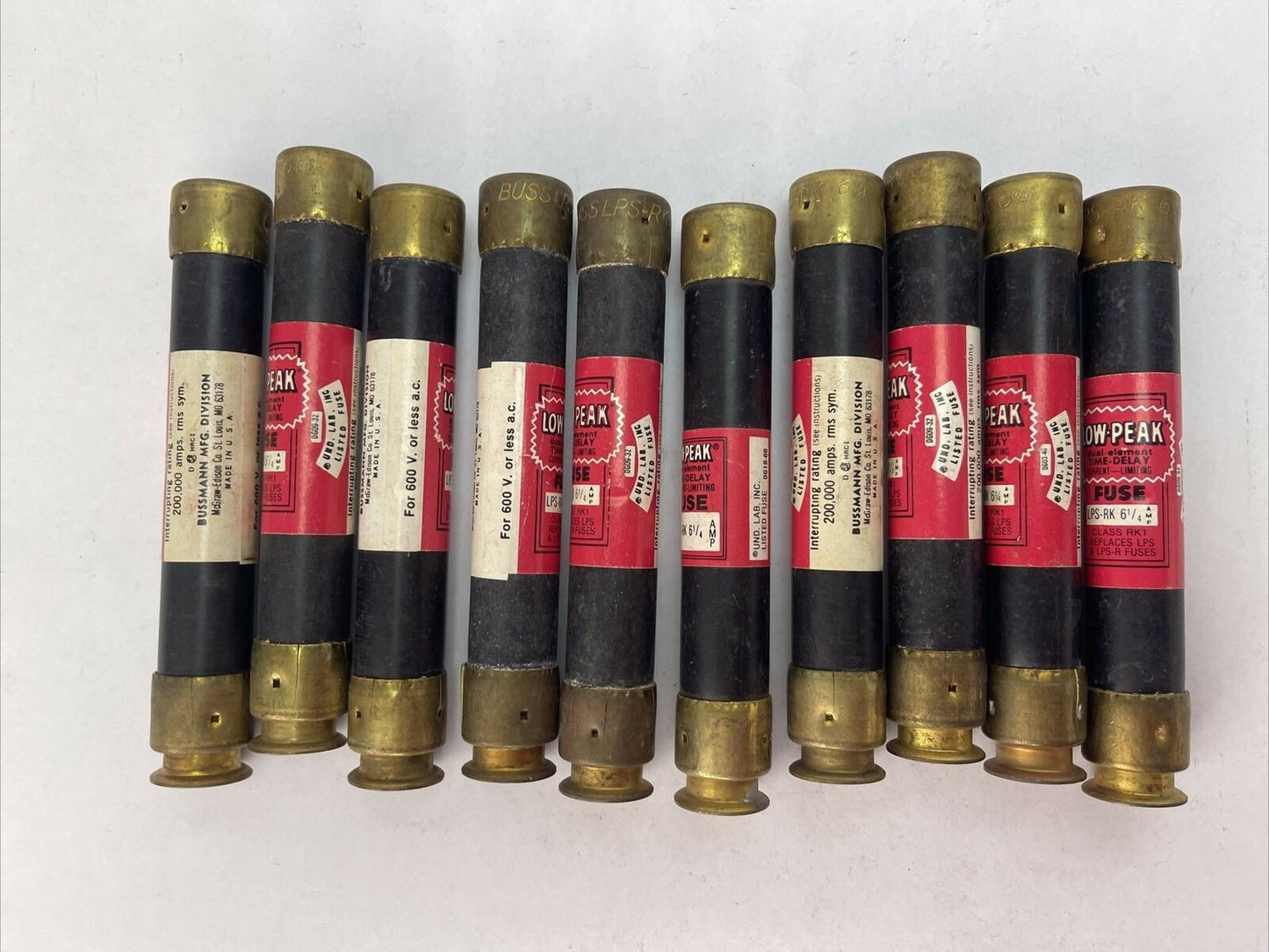 COOPER BUSSMANN LPS-RK-6 1/4 LOW-PEAK DUAL ELEMENT FUSE 600VAC 6-1/4A(LOT OF 10)0