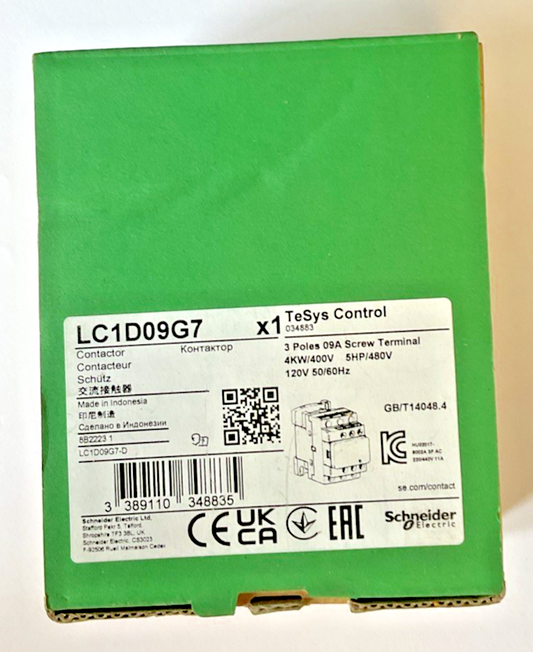 SCHNEIDER ELECTRIC LC1D09G7 CONTACTOR 480V/5HP 120V 50/60HZ 3POLE0