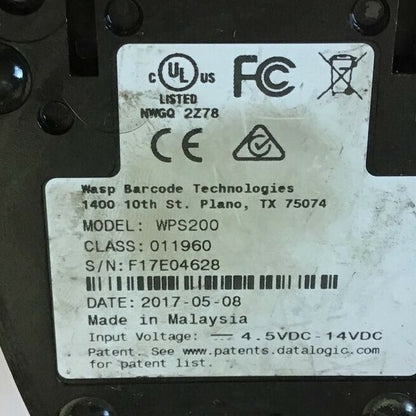 WASP WPS200 BARCODE READER CLASS 011960 4.5-14VDC USB8