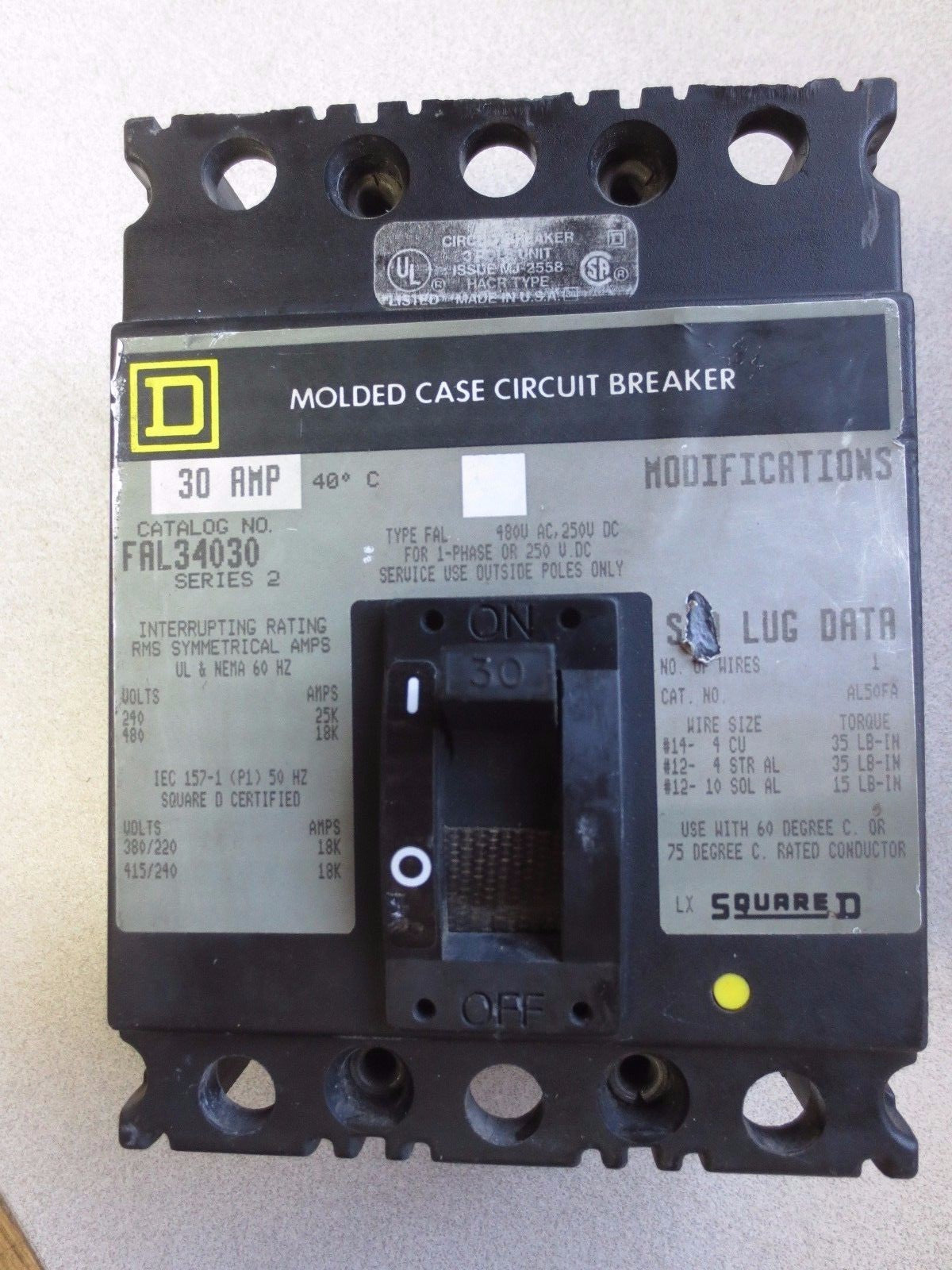 SQUARE D FAL34030 MOLDED CASE CIRCUIT BREAKER - 30A, 240VAC2
