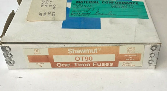 GOULD SHAWMUT OT90 ONE TIME FUSE 90A 250V  ***LOTOF5***0