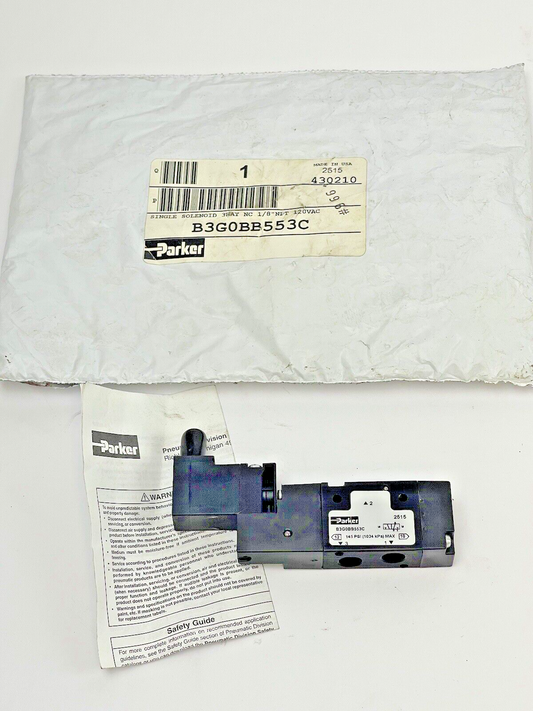 PARKER - B3G0BB553C - SOLENOID VALVE, 1/8IN, NC, 120V,1.6VA,150PSI0