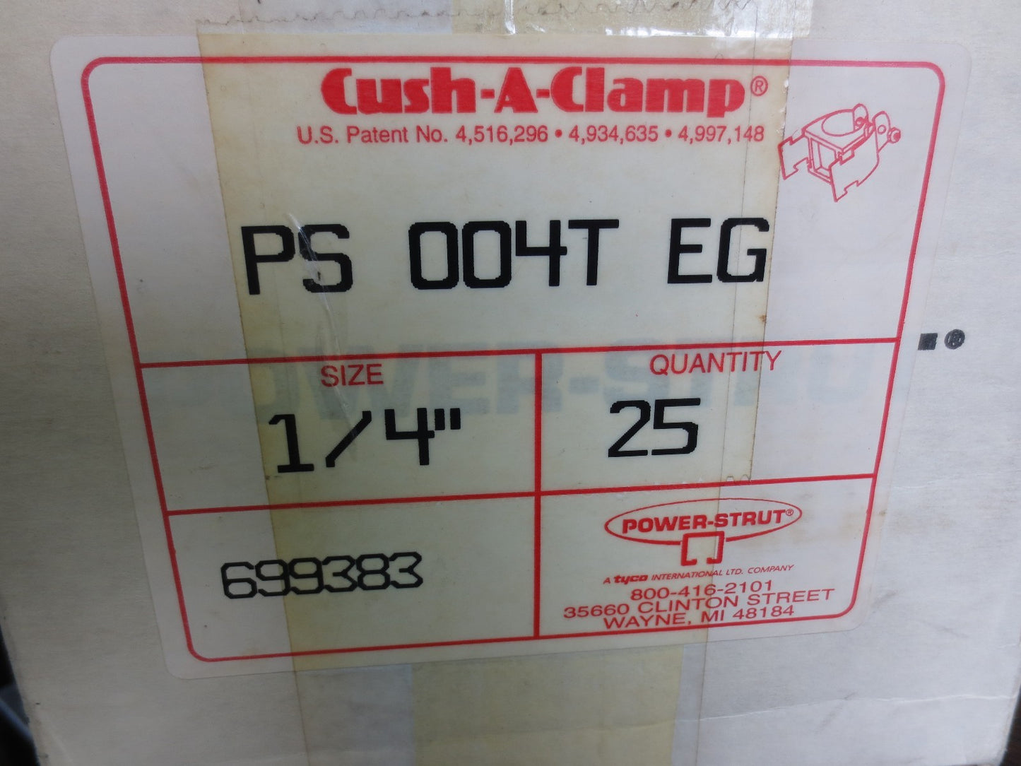 POWER-STRUT CUSH-A-CLAMP PS 004T EG - 1/4" - NEW SURPLUS - BOX of 251