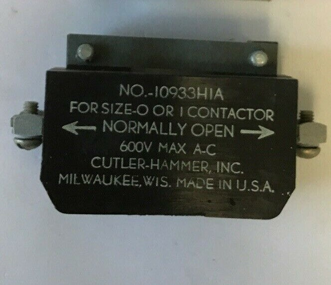 CUTLER HAMMER 10933H1A AUXILIARY CONTACT N.O. SIZE0-1***LOTOF2***2